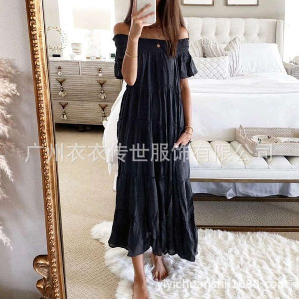

long summer autumn loose one shoulder dress, Black;gray