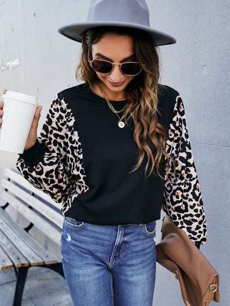

leopard print batwing sleeve pullover x7rb#, White;black