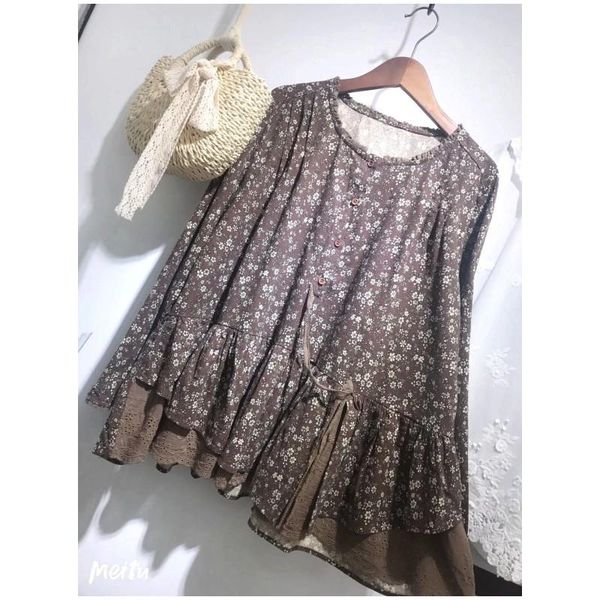 

women's jackets 3 colors-- japanese style lolita flowers print single breasted cotton layers mori girl vintage jacket cardigan coat, Black;brown