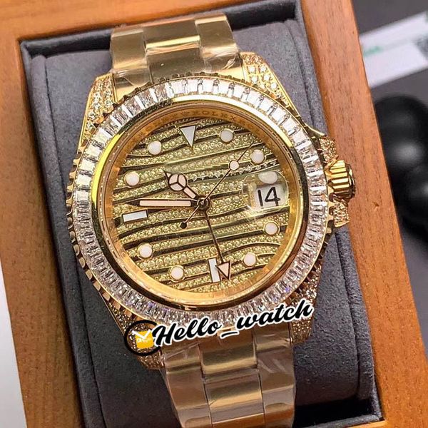 

new 40mm ii gmt 116769tbr-74779b texture diamond dial automatic mens watch big diamond bezel 18k yellow gold steel band watches hello_watch, Slivery;brown