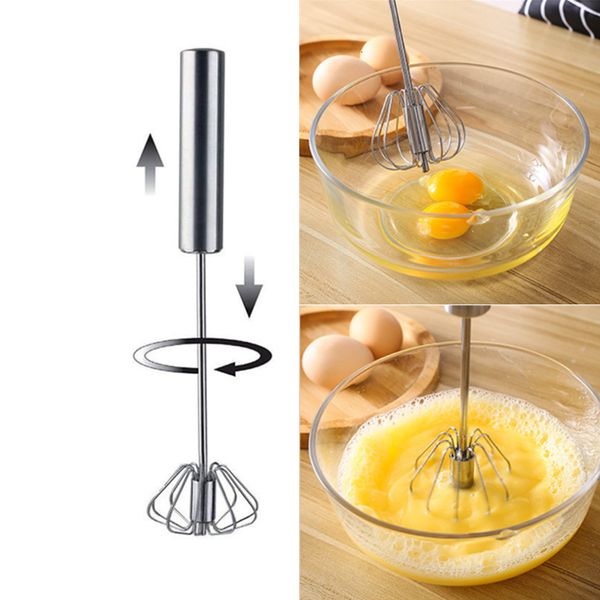 

1pcs kitchen stainless steel stirrer mixing mixer egg beater foamer rotate hand push whisk stiring tools