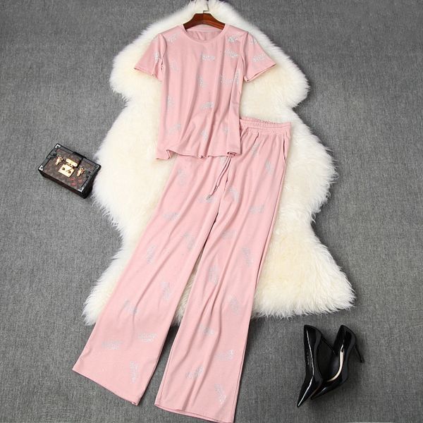 

yf4s5 2020 summer women's letter drill short wide crew neck sleeve high waist pants t-shirt pantst-shirt wide leg pantsleg pants casual, Gray