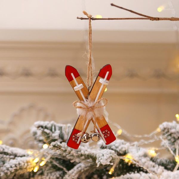 

new year 2021 wooden sled christmas decorations for home crafts ski jingle bells xmas tree decor ornaments natal navidad 20201