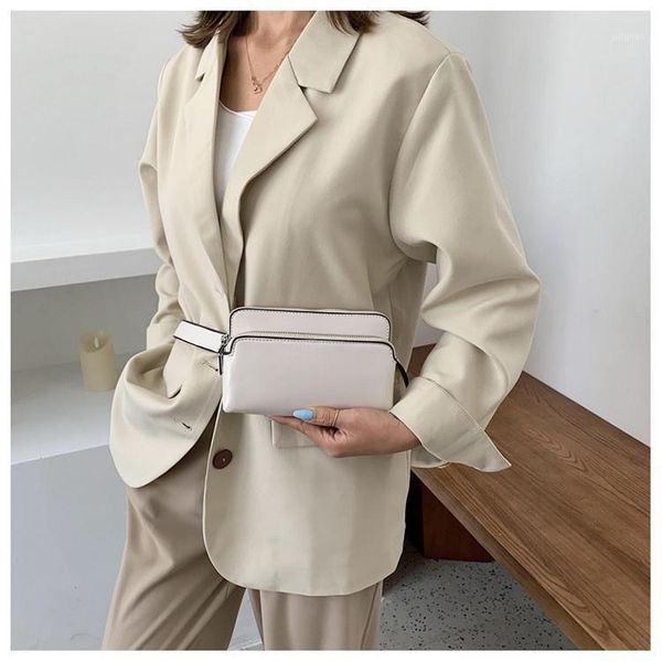 

waist bags double pocket design women pu bag 2021 female crossbody chest small leather lady fanny pack1