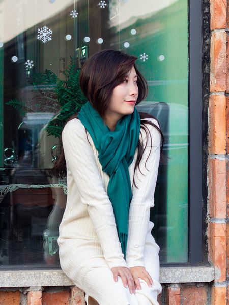 

dark green solid color scarves for women winter, thickened korean original house style, wine red double shawl autumn in 2020, Blue;gray