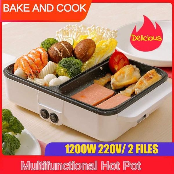 

220v 1200w 2 in 1 multifunction mini electric cooking pot machine ot noodles eggs soup barbecue non-stick bbq heating pan1