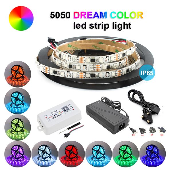 

2021 new wifi dream rgb strip dc 12v led light individually adable flexible smart lighting ribbon tape controller adapter 2bas