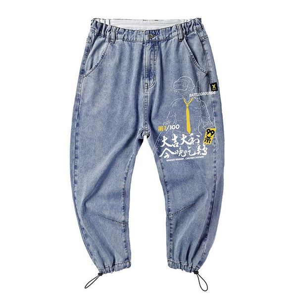 

четыре сезона нового плюса размера джинсы деним рыхлая папочка брюки высокого качества джинсы мужчина рыхлый напечатан обрезанная мода марка, Blue