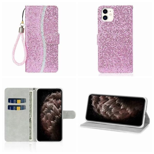 Deri Cüzdan Kılıf iphone 12 Pro Max Mini 6.1 Galaxy Note 20 Ultra A21S Bling Sparkle Pullu Deluxe Glitter Çevirme Kapak Tutucu Kordon