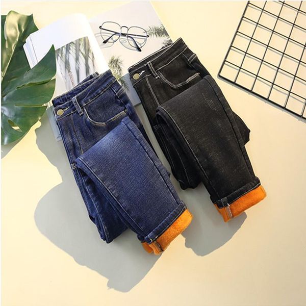 

large size winter jeans woman 2020 warm female pencil pants ladies plus size slim feet jeans long trousers women femme1, Blue