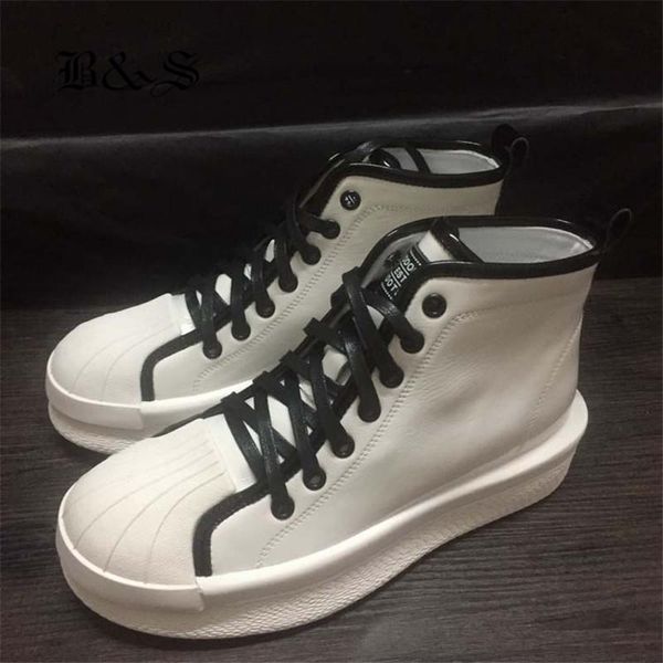 

black& street new patent leather thick sole genuine leather lovers trainer boots platform boots