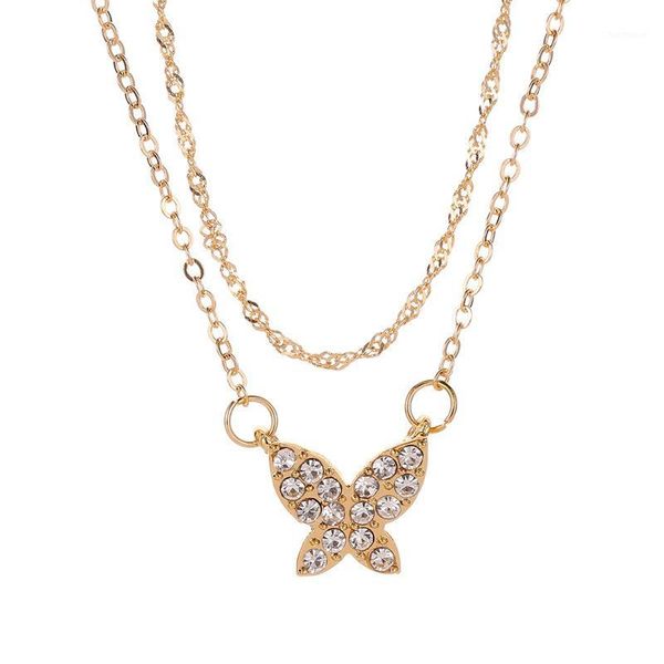 

charming double-deck gold butterfly pendant necklace exquisite women's wedding party crystal choker fashion lady jewelry gift1, Silver