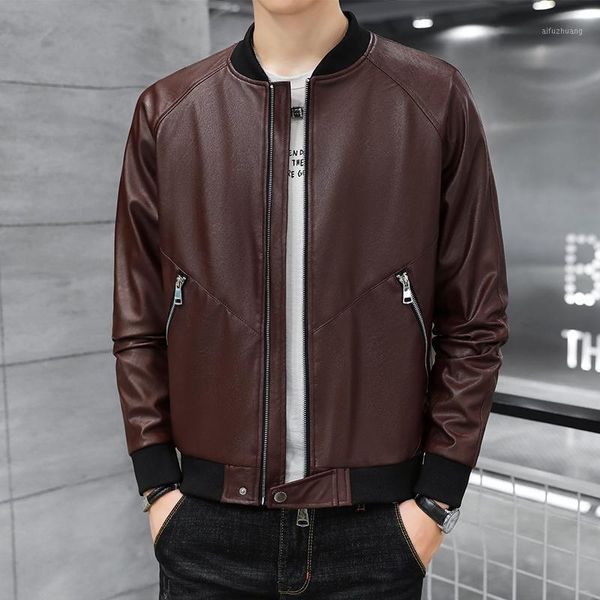 

autumn style stand-up collar men's motorcycle leather jacket men's stylish leather jacket1, Black