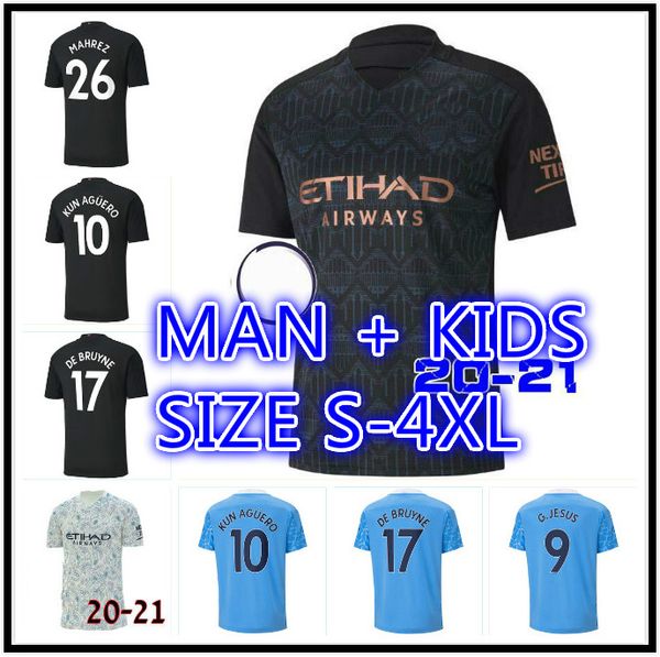 

20 21 kun aguero city soccer jerseys 2020 2021 g.jesus fans player version de bruyne sterling football shirt men + kids kit, Black;yellow