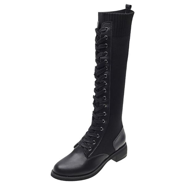 

new fashion women booties lace-up solid square heel round toe party boots solid lace-up european ladies shoes, Black