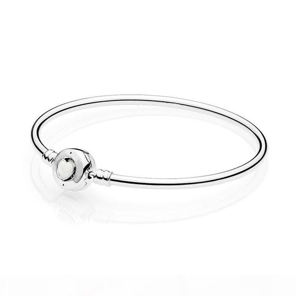 

white love heart clasp bangle bracelet women girls wedding jewelry for pandora real 925 silver bracelets with original box, Black