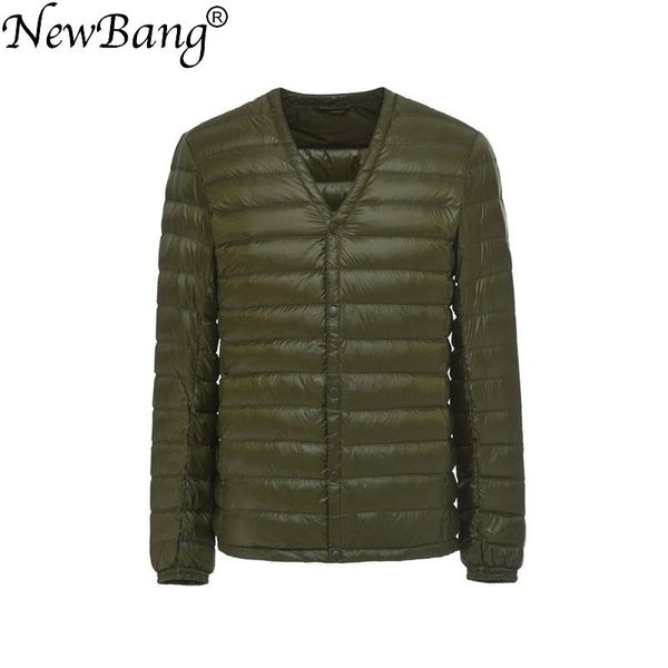 

newbang brand men's down jacket ultra light down jacket men slim windproof portable v neck lightweight coat warm liner 201111, Black