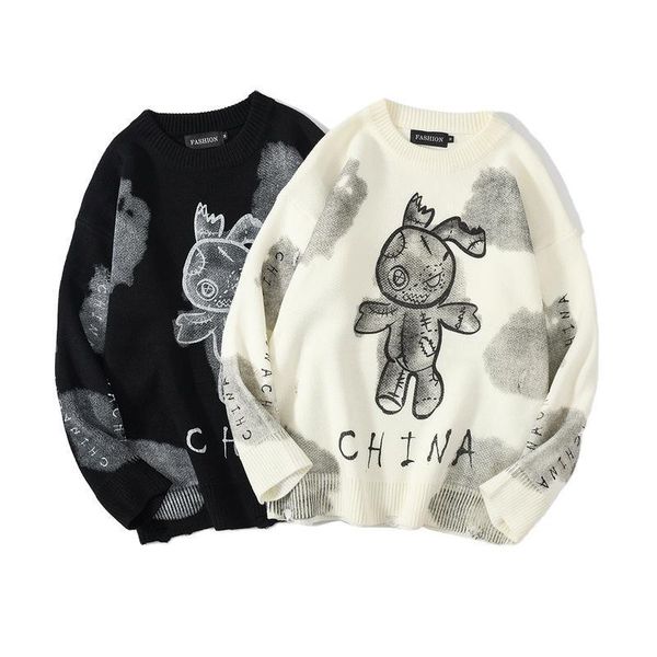 

men's sweaters hip hop sweater pullover 2021 men graffiti streetwear painting embroidery knitted retro vintage autumn cotton, White;black