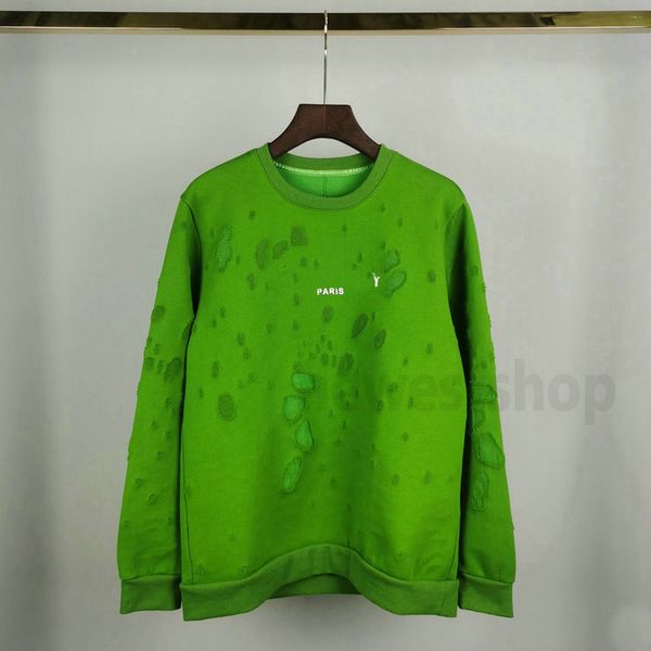 

2020 новая зима европа париж mens с капюшоном урожай письма печати толстовки большие сломанные отверстия печати толстовка мода женщин дизайн, Black