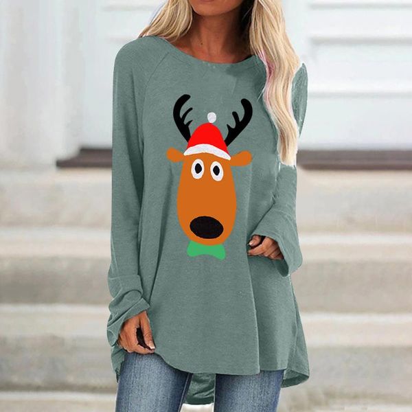 

christmas blouse women casual print o-neck loose long sleeve shirt blouse pullover womens and blouses ropa mujer, White