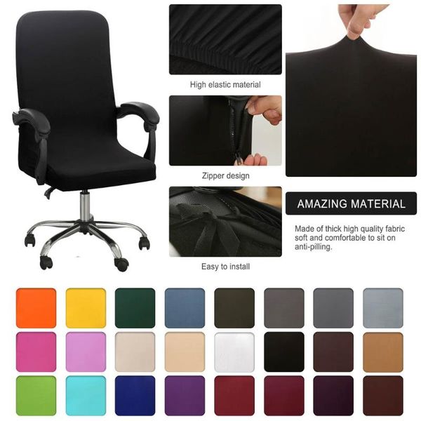 

chair covers solid color elastic stretch office cover spandex computer game slipcover dustproof rotatable armchair protectors m/l