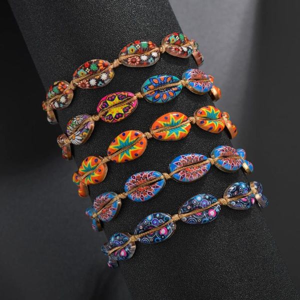 

2020 new colorful summer adjustable rainbow sea shell bracelet for women handmade cowrie rope chain fashion beach jewelry gift, Golden;silver