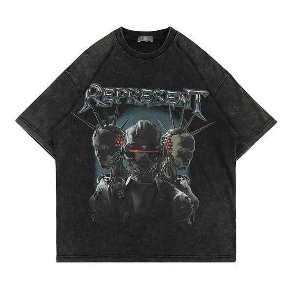 

men's t-shirts summer fashion brand dark rock letter printing washed old short sleeve t-shirt men my3c, White;black