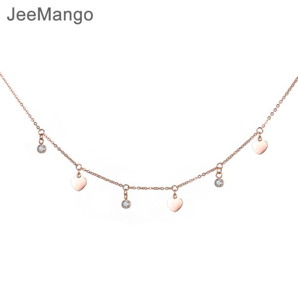 

pendant necklaces jeemango stainless steel choker necklace heart & zircon charms rose gold color charm jewelry gift for women n18275, Silver