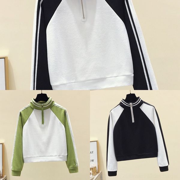 

bazhp 2020 internet and autumn stand half sweater zipper collar coat zipper sweater korean style color matching short raglan sleeve spring c, Black