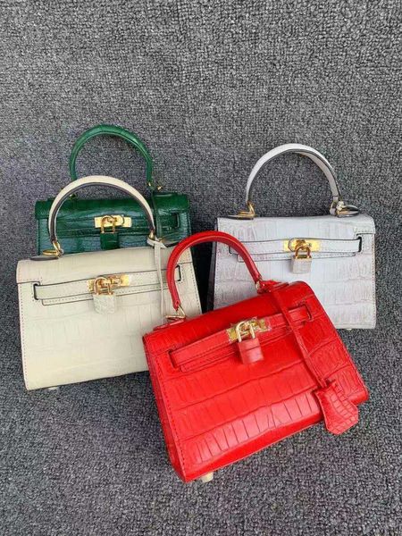 

kelly second generation leather high-grade women's messenger crocodile mini portable bridal bag
