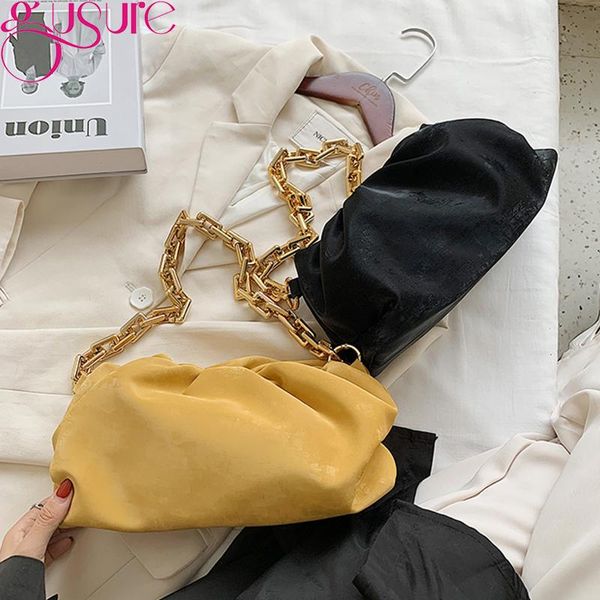 

gusure fashion cloud handbag totes women luxury chain underarm shoulder bags solid color travel day pleated clutches purse