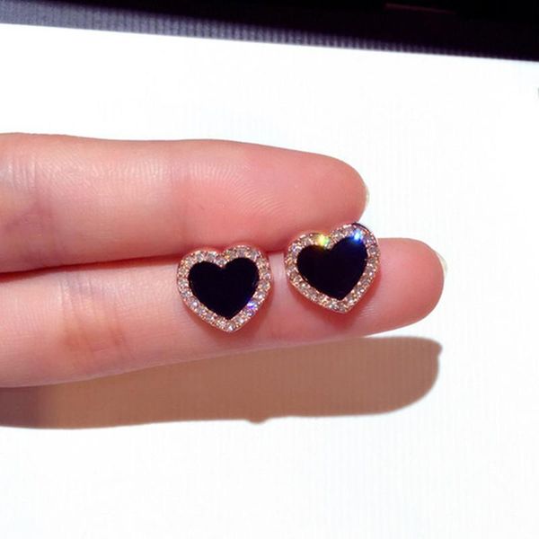 

stud cute earrings heart bling zircon stone rose gold for women fashion jewelry gift, Golden;silver