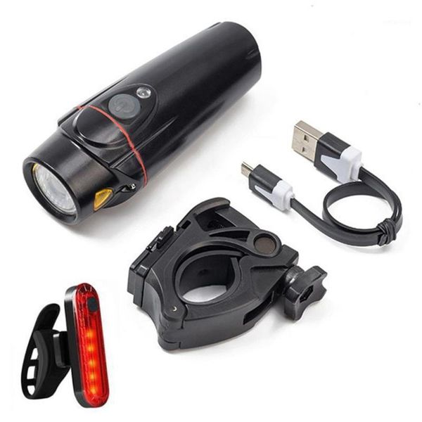 

bicycle lamp usb rechargeable headlight + taillight mountain bike 4 modes warning light multifunctional lamp1