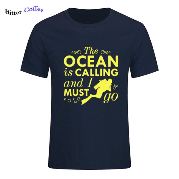 

sport humor the ocean is calling and i must go short sleeve t shirt men funny scuba diver t-shirt novelty diving brand clothing