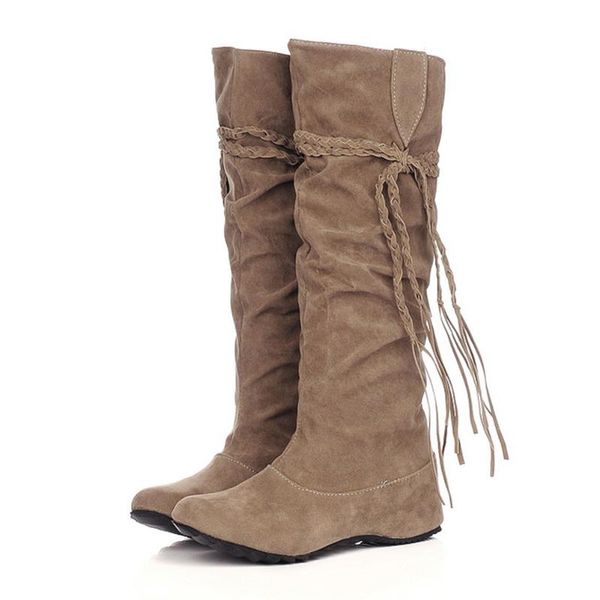 

ribetrini female classic winter mid calf boots round toe fringe flock solid boots women casual designer daily shoes woman, Black