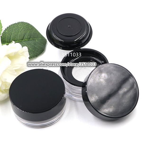 4g / ml plástico preto Cap Pó solto Embalagem Container n Sifter Esvaziar recarregáveis ​​Cosmetic Jar portátil Limpar Box