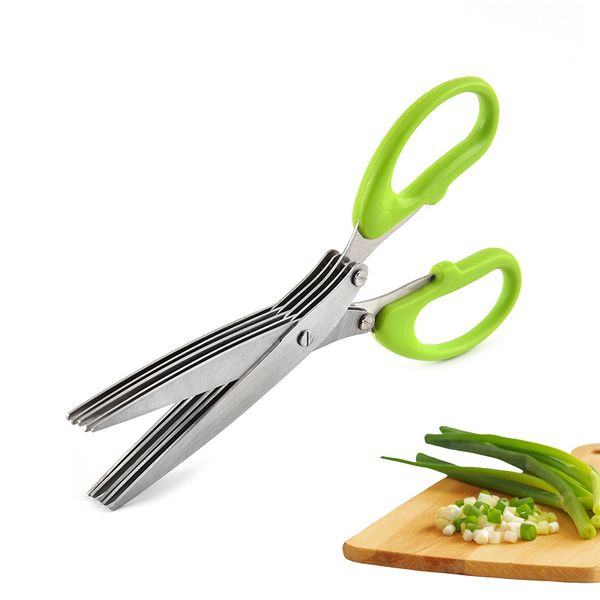 Ferramentas de Cozinha de Aço Inoxidável Acessórios de Cozinha Facas 5 Camadas Tesouras Sushi Shredded Scallion Cut Herb Scissors WB3345