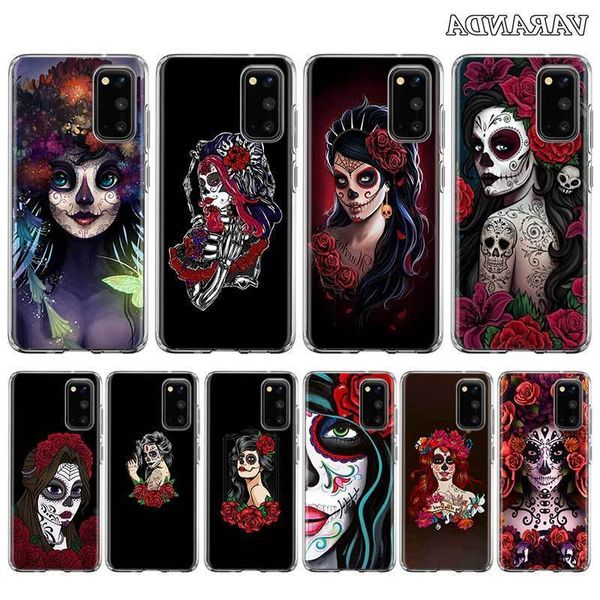 

силиконовые телефон чехол для samsung galaxy fe s20 ультра s10e s10 5g s9 s8 plus s7 край крышки коке fundas сахарные черепа девушка shell