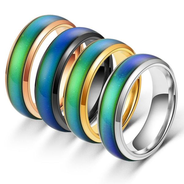 

stainless ring changing color mood rings feeling / emotion temperature ring smart jewelry factory direct sale, Golden;silver