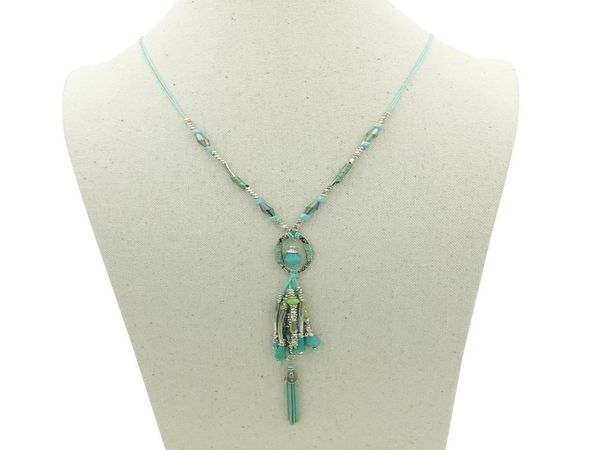 

зеленый цвет bohemia длинные цепи кисточкой ожерелье себе кристаллические шарики кулон ожерелья для женщин лета оптовой продажи ювелирных из, Silver