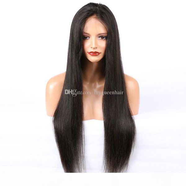 

human hair lace front wig silky straight pre plucked hairline soft brazilian virgin hair full lace wig 150% density with baby hair, Black;brown
