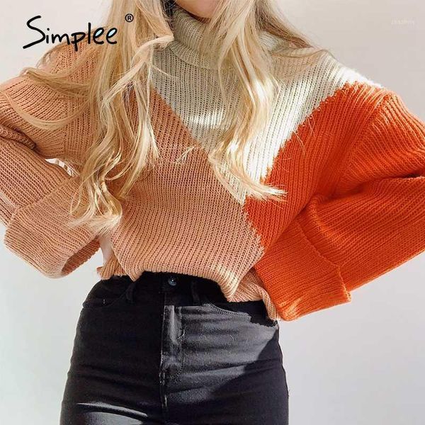 

simplee turtle winter 2020 pullover woman sweater harajuku patchwork sweaters women knitted high fashion female loose jumper1, White;black