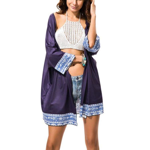

2020 women casual solid color jacket female fashion bohemian printing open cardigans ladies beach holiday sunscreen clothes, Tan;black