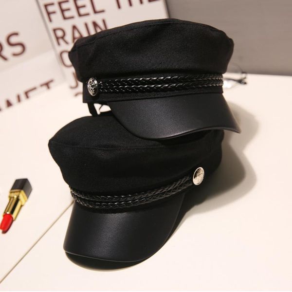 

shuangr fashion women wool octagonal hat leather metal buckle beret cap newsboy cap casual style sailor outdoor, Blue;gray