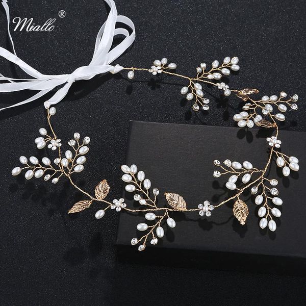 

miallo 2021 wedding bride hair jewelry handmade headbands and hairpins crystal beads leaves vine hairpieces women tiara, Golden;silver