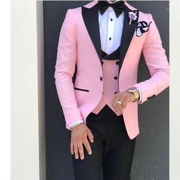 

pink with black lapel blazer custom made terno slim fit groomsman 3 piece wedding mens suit masculino (jacket+pant+vest) 20211, White;black