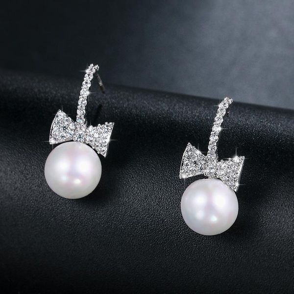 

925 silver bowknot stud earrings women's pearl elegant simple earrings fine jewelri wedding party gift for girls, Golden;silver