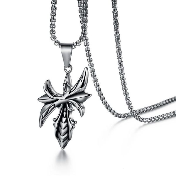 

valily men's punk vintage cross necklace stainless steel leaf chain pendant necklace for men women, Silver