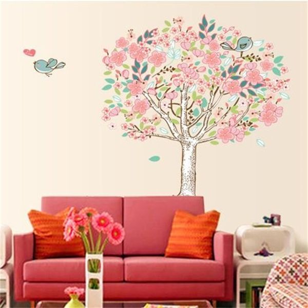 Kostenloser Versand PVC Cartoon Minstrelsy Liebe Vogel Baum Wandaufkleber Wohnzimmer Wand Hintergrund Romantische Wohnkultur DF5103 201202