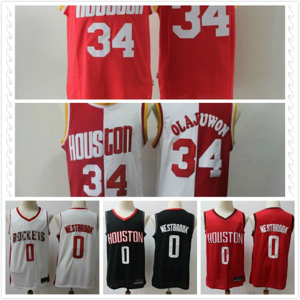 

2020 mens russell hakeem 34 olajuwon jersey basketball jerseys 0 westbrook sleeveless, Black;red